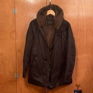 J.Crew Falmouth Parka— Black Waxed Cotton Exterior—Small